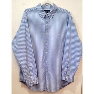 Ralph Lauren Shirt Mens 18 Blue Yellow Stripe Cotton Classic Fit Button Down 2XL